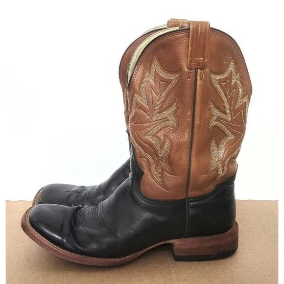 Stetson Black Brown Leather Cowboy Western Boots Mens 11.5D Square Toe Rodeo - Picture 1 of 10